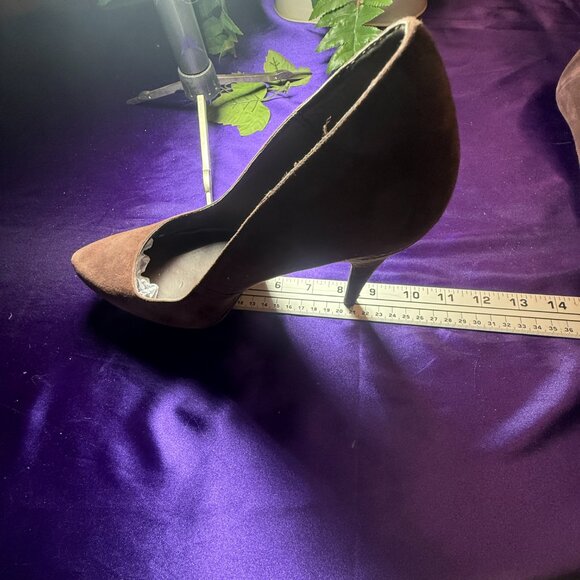 📌Michael Suede  Chocolate Brown Pointed Toe 5" High Heel Pumps with Platform - Picture 11 of 13